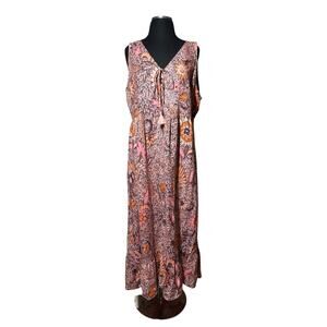 Madewell Lace-Up Ruffle-Hem Midi Dress in Bali Blooms Sleeveless Boho Size 16